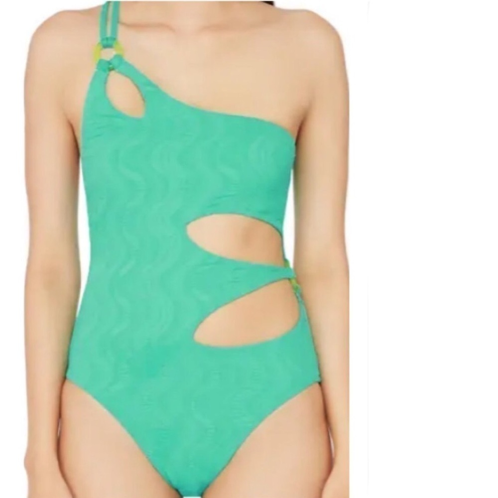 Trina Turk Cascais Wave One Shoulder One Piece Swimsuit Size 14